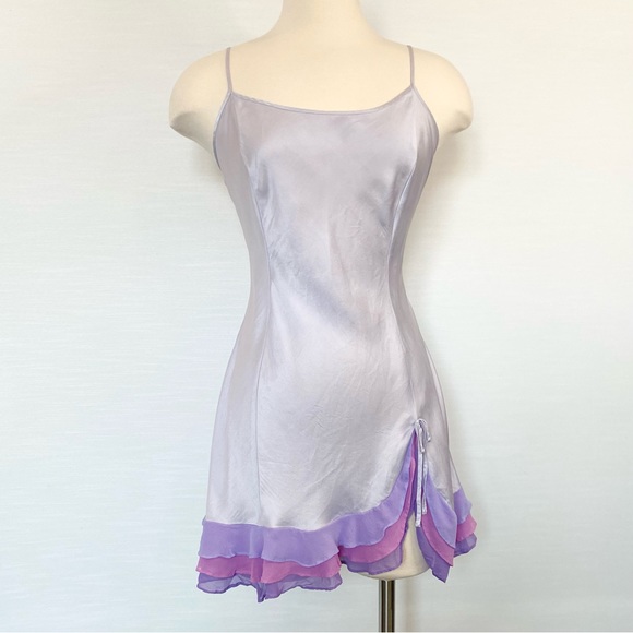 Y2K Victoria’s Secret Silk Mermaid Chiffon Ruffle Purple Slip Dress Chemise S - Picture 4 of 8